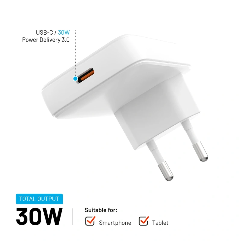 FIXED Slim GaN 90 Supernopea 1x USB-C laturi 30W Valk. - 8016585