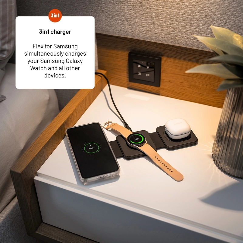 FIXED Flex Samsung 3in1 taitettava langaton laturi Musta - 8016793