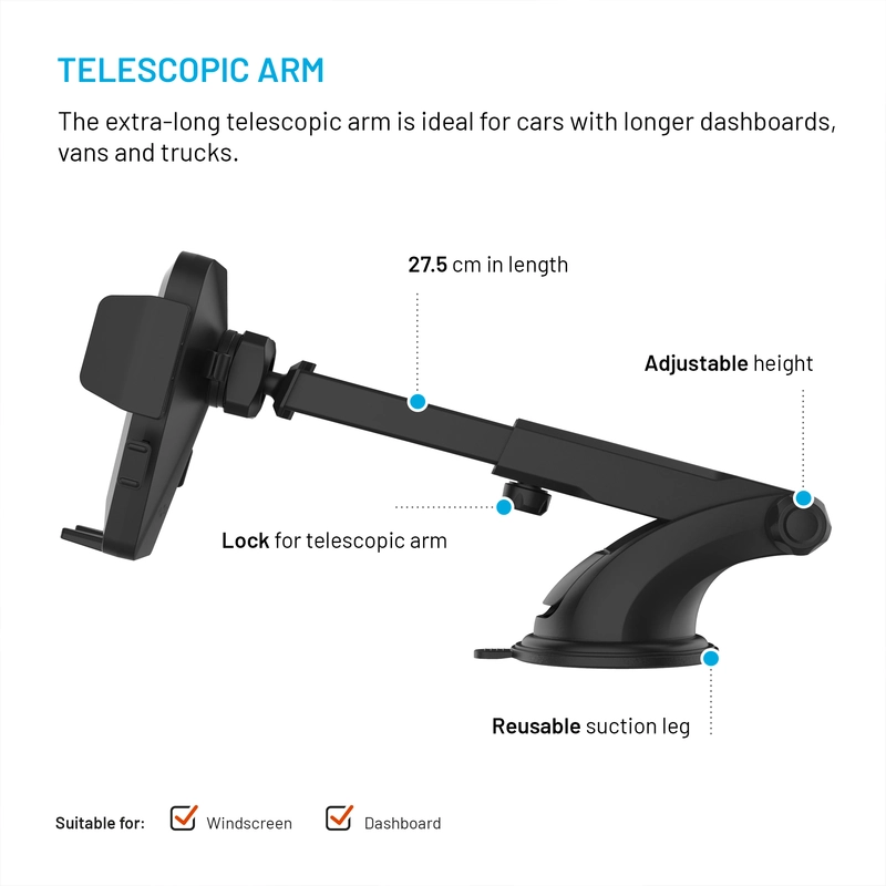FIXED Iconiq XXL Puhelinteline Tuulilasi/Kojelauta Musta - 8017366