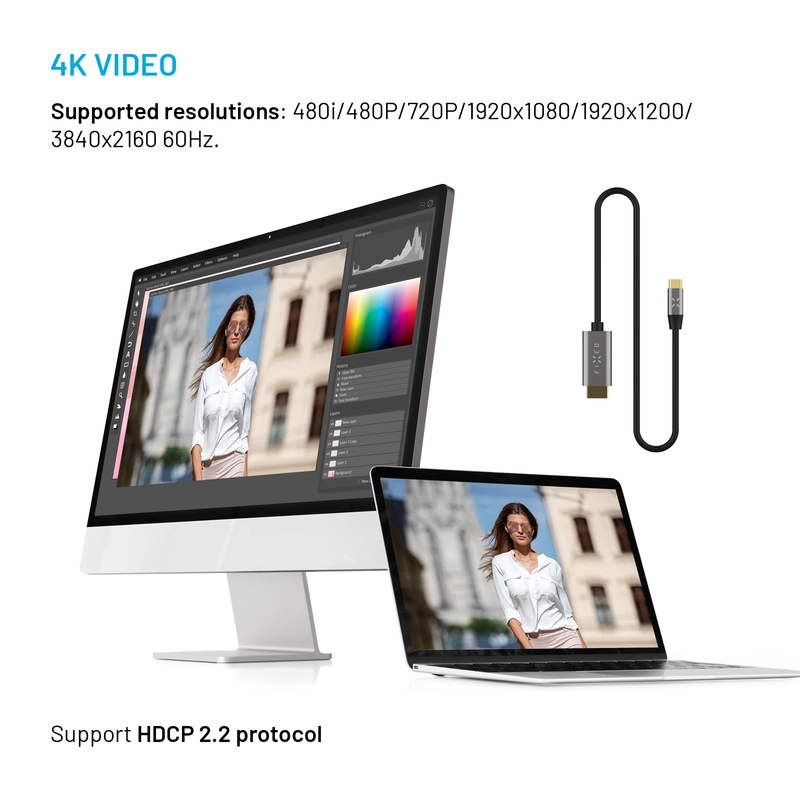 FIXED USB-C / HDMI 4K/60Hz USB 3.1 Gen2 kaapeli 2m Musta - 8017462