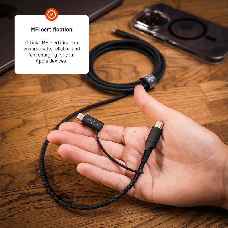 FIXED 2in1 Combo 60W USB-C/Lightning kaapeli 3m Musta - 8017607