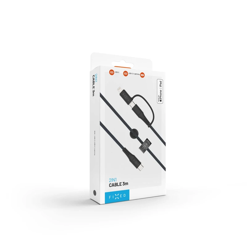 FIXED 2in1 Combo 60W USB-C/Lightning kaapeli 3m Musta - 8017607