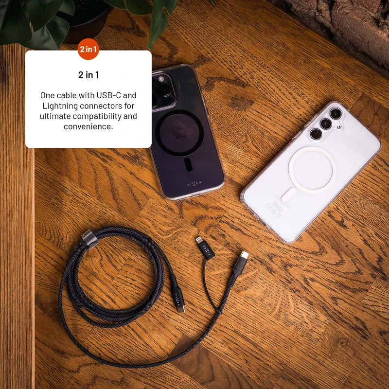 FIXED 2in1 Combo 60W USB-C/Lightning kaapeli 2m Musta - 8017608