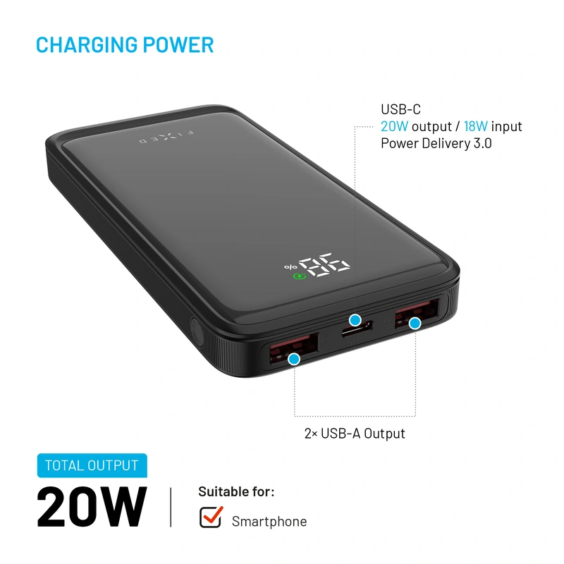 FIXED Zen2 10 USB-C PD 20W Varavirtalähde 10000mAh Musta - 8017796