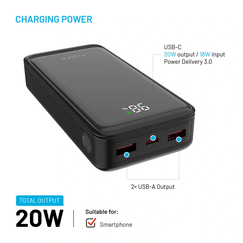 FIXED Zen2 20 USB-C PD 20W Varavirtalähde 20000mAh Musta - 8017797