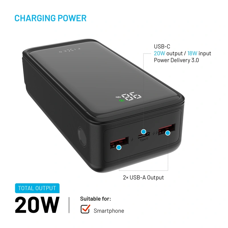 FIXED Zen2 30 USB-C PD 20W Varavirta 30.000 mAh Musta - 8017798