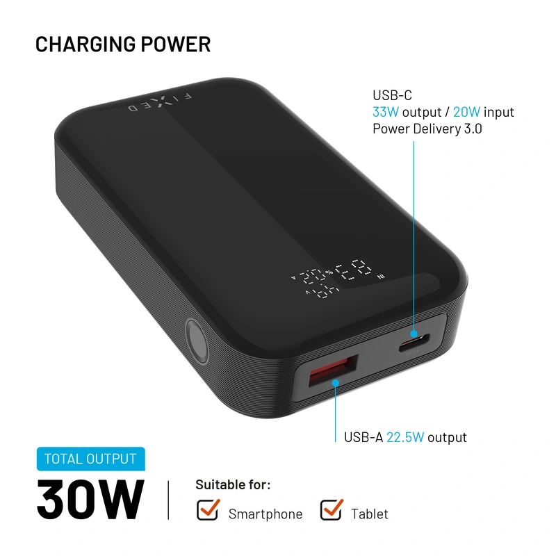 FIXED Zen 10 PRO USB-C PD 30W Varavirta 10.000 mAh Musta - 8017800
