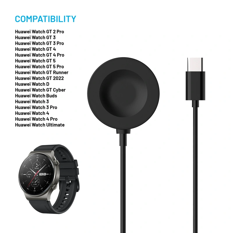 FIXED USB-C-latauskaapeli Huawei Watch GT-sarjalle Musta - 8017992
