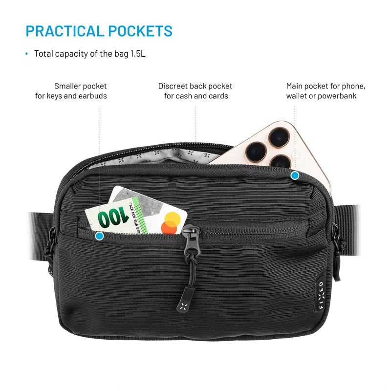 FIXED Vyötäröpussi taskuilla Camino vyö musta - 8018000