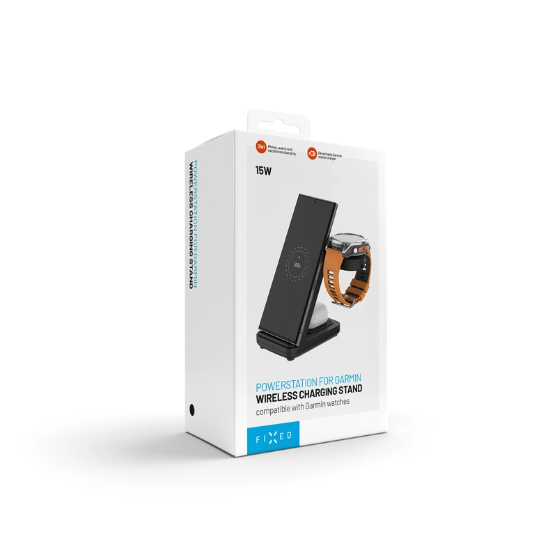 FIXED 3in1 Langaton Latausasema sunniteltu Garmin kellolle Musta - 8018109