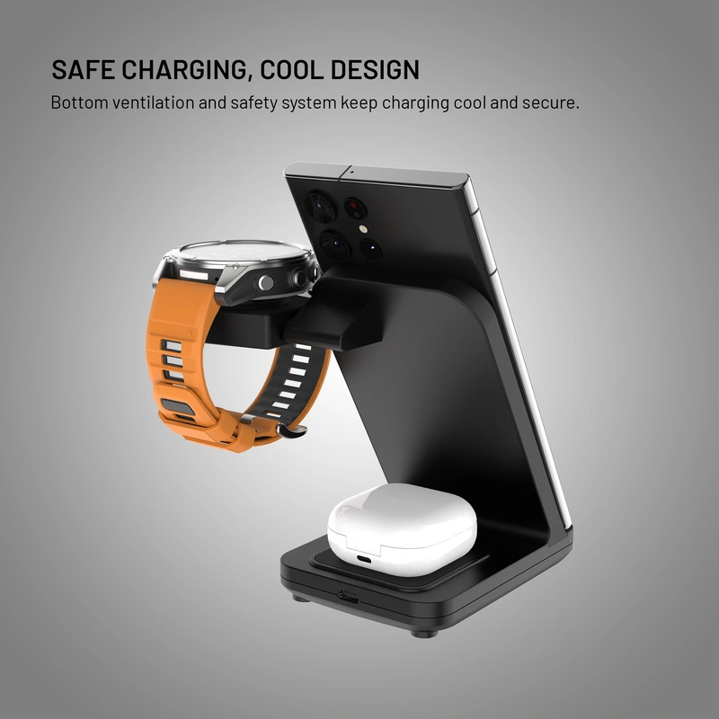 FIXED 3in1 Langaton Latausasema sunniteltu Garmin kellolle Musta - 8018109