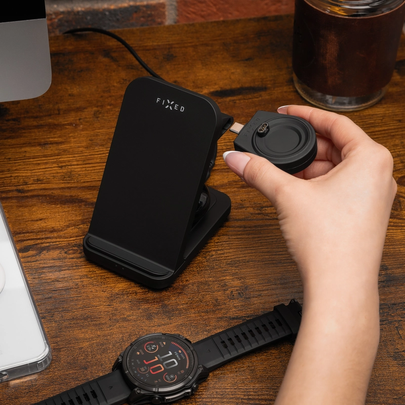 FIXED 3in1 Langaton Latausasema sunniteltu Garmin kellolle Musta - 8018109