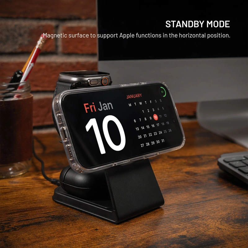 FIXED 3in1 Mag ALU Qi2 Langaton MagSafe Latausasema Musta - 8018212