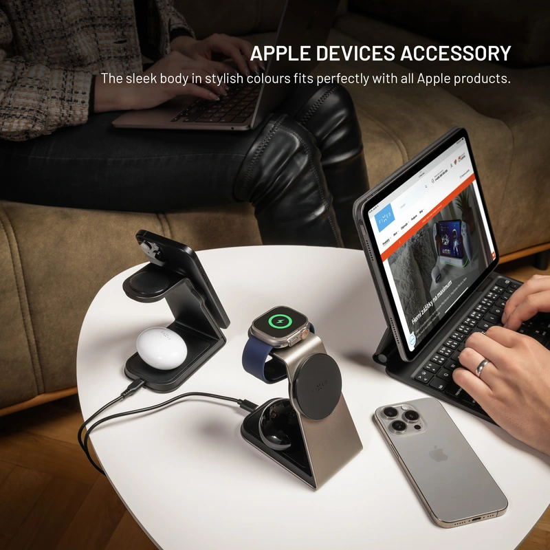 FIXED 3in1 Mag ALU Qi2 Langaton MagSafe Latausasema Musta - 8018212