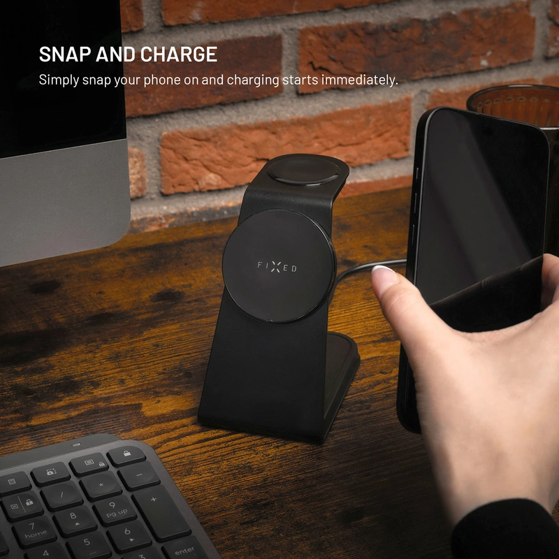 FIXED 3in1 Mag ALU Qi2 Langaton MagSafe Latausasema Musta - 8018212