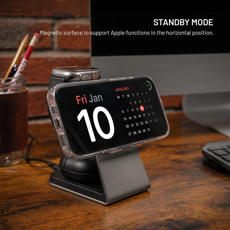 FIXED 3in1 Mag ALU Qi2 Langaton MagSafe Latausasema Titanium - 8018213