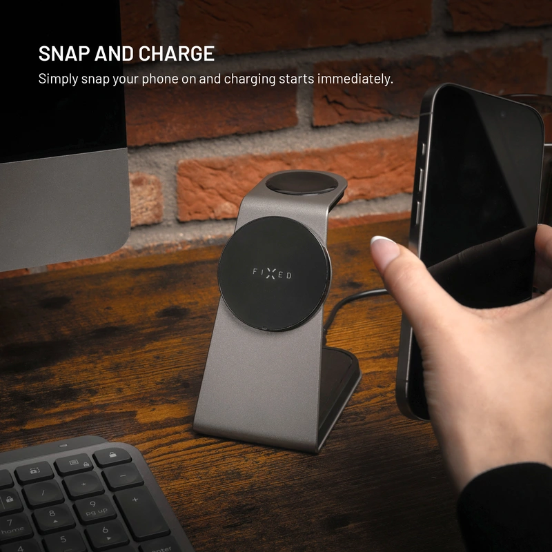 FIXED 3in1 Mag ALU Qi2 Langaton MagSafe Latausasema Titanium - 8018213