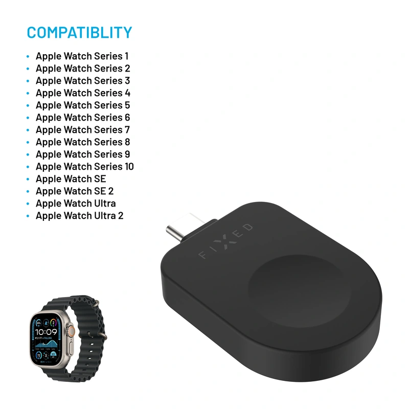 FIXED Langaton Apple Watch USB-C-laturi Musta - 8018214