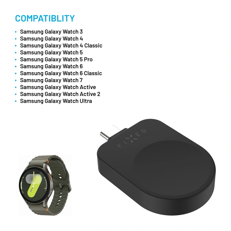 FIXED Langaton Samsung Watch USB-C-laturi Musta - 8018215
