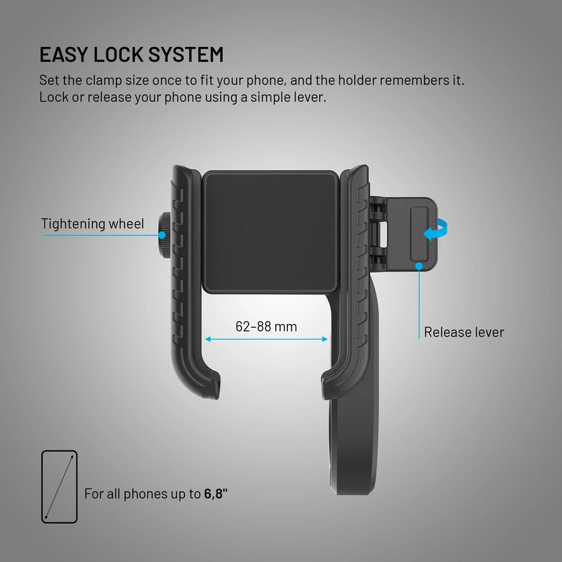 FIXED Bikee Plus Vista Smart Lock puhelimen pyöräteline Musta - 8018226
