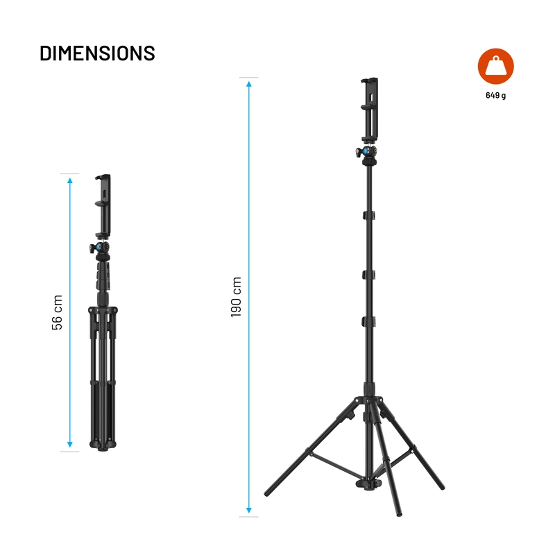 FIXED Creator Tripod erikois pitkä kolmijalka jopa 190cm asti Musta - 8018227