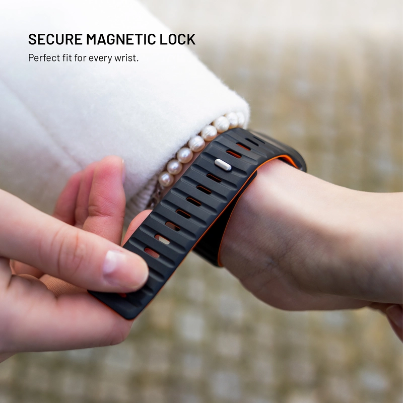 FIXED Mag Silikoniranneke Apple Watch 42/44/45/46/49mm Musta - 8018298