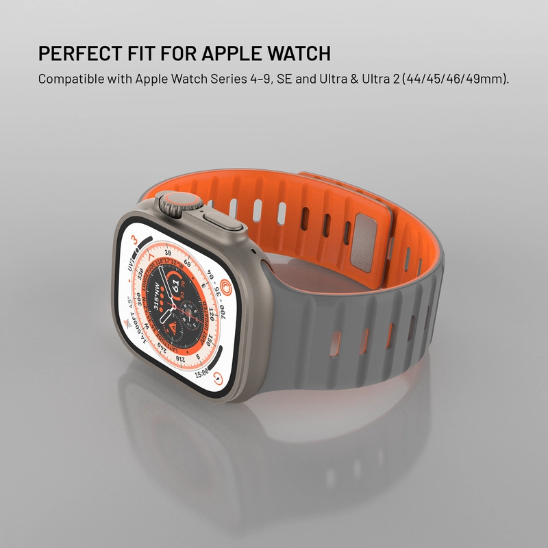 FIXED Mag Silikoniranneke Apple Watch 42/44/45/46/49mm vaaleanharmaa - 8018299