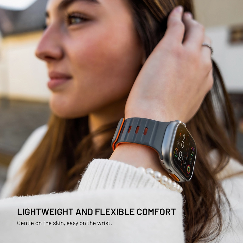 FIXED Mag Silikoniranneke Apple Watch 42/44/45/46/49mm vaaleanharmaa - 8018299