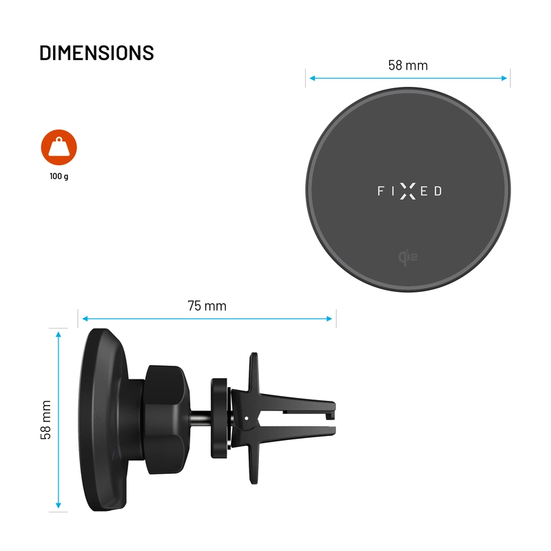 FIXED MagRound2 15W Puhelinteline ilmanvaihtoritilään - 8018352