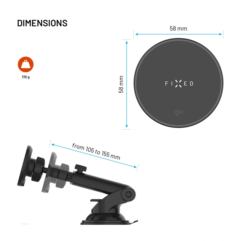 FIXED MagRound2 XL 15W Puhelinteline tuulilasiin/kojelautaan - 8018353