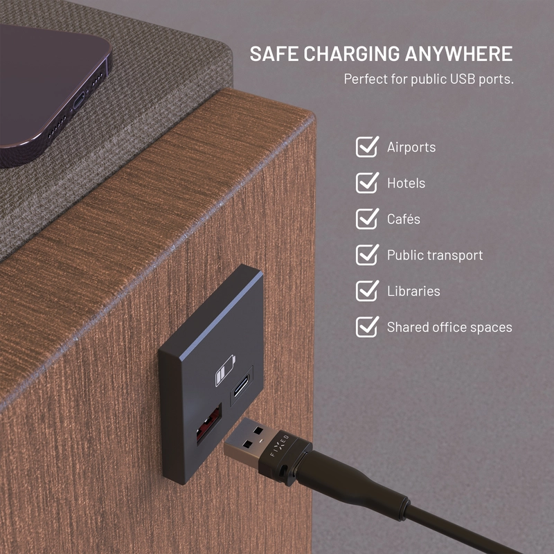 FIXED Data Blocker 2in1 USB-A & USB-C 240W turvalliseen lataamiseen Musta - 8018432