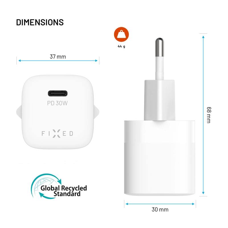 FIXED Supernopea Mini Kotilaturi USB-C PD 30W Valkoinen - 8018548