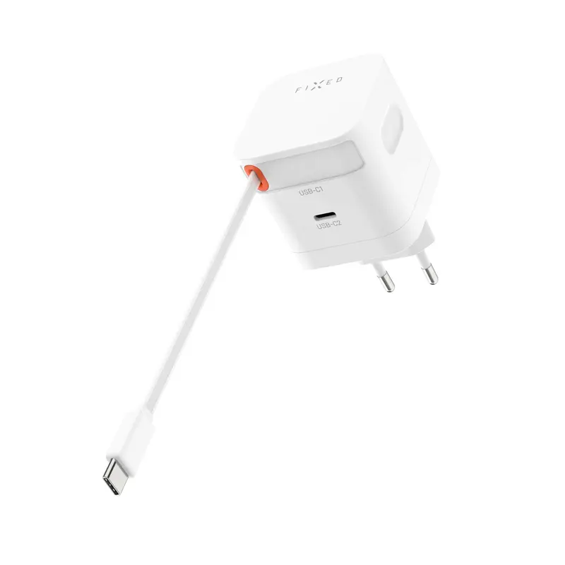 FIXED Supernopea kaksois-USB-C-laturi sisäänvedettävällä kaapelilla 65W Valkoinen - 8018601