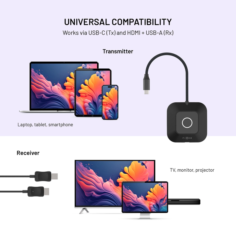 FIXED AirLink Langaton USB-C/HDMI Lähetin Musta - 8018637