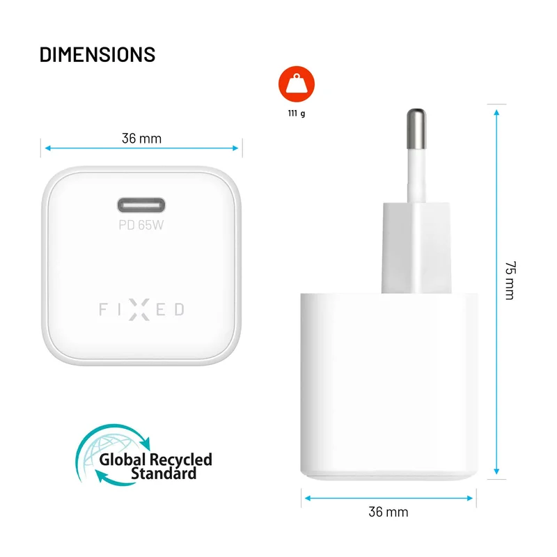 FIXED Supernopea Mini Kotilaturi USB-C PD 65W Valkoinen - 8018896