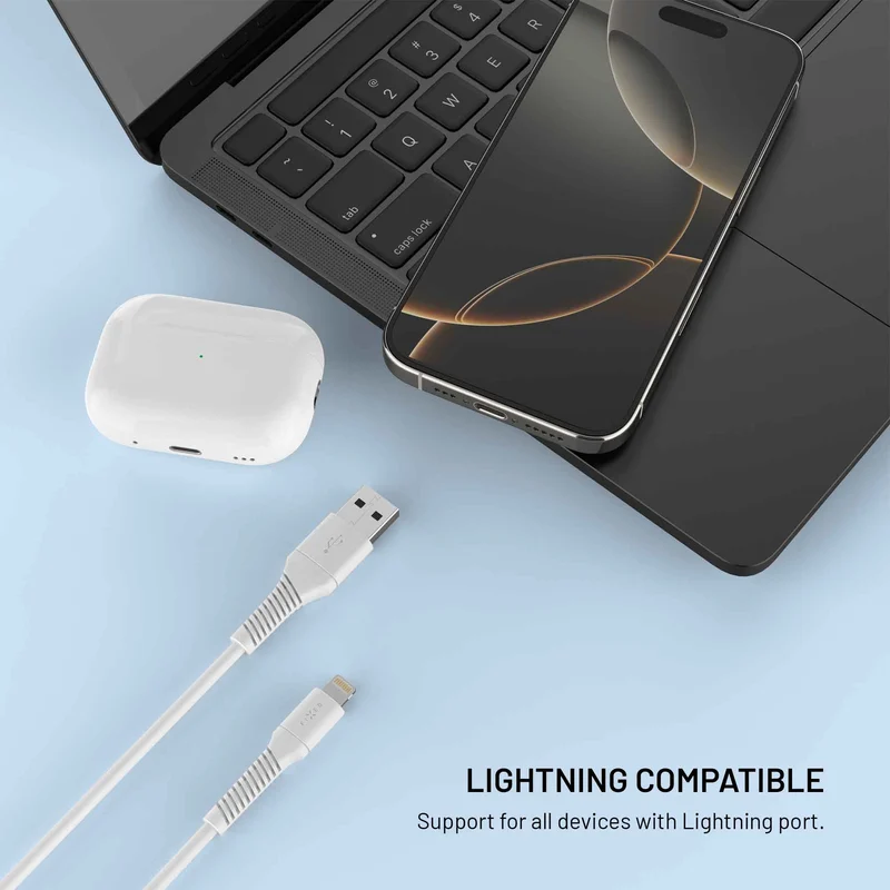 FIXED LIQUID Silikonikaapeli USB-A/Lightning 1.2m Valk. - 8018922