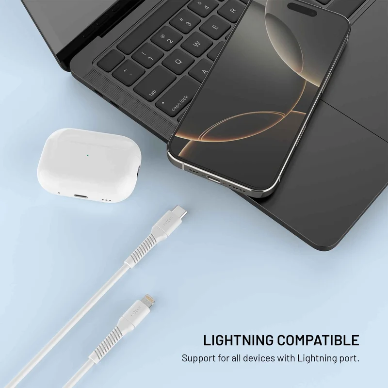 FIXED LIQUID Silikonikaapeli USB-C/Lightning 1.2m Valk. - 8018923