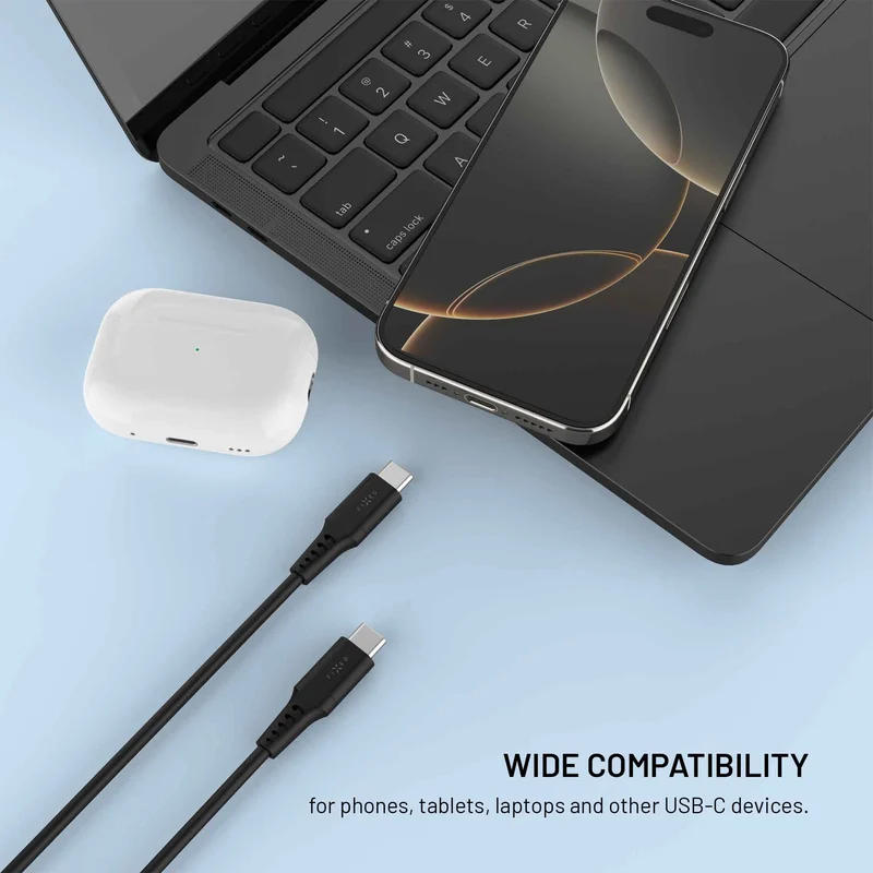 FIXED LIQUID Silikonikaapeli 60W USB-C/C 0.3m Musta - 8019018