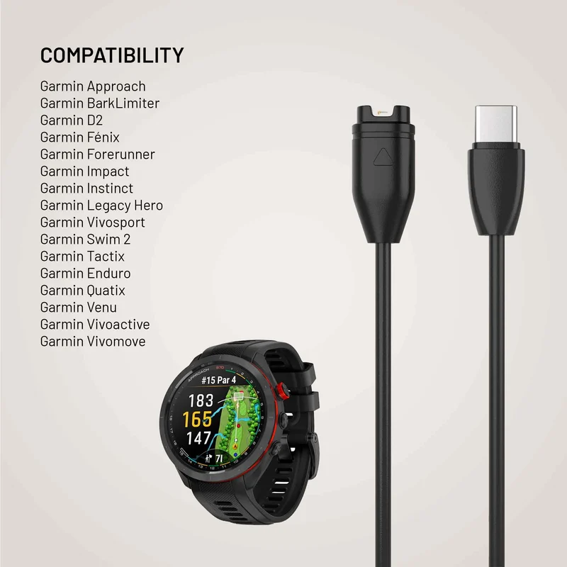 FIXED USB-C-latauskaapeli Garmin älykellolle 2M Musta - 8019086