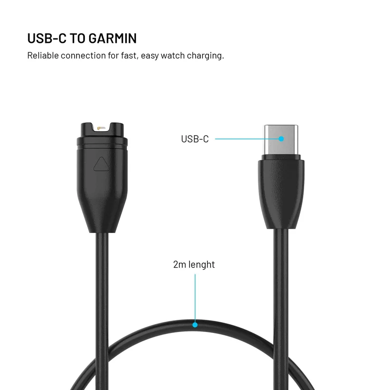 FIXED USB-C-latauskaapeli Garmin älykellolle 2M Musta - 8019086