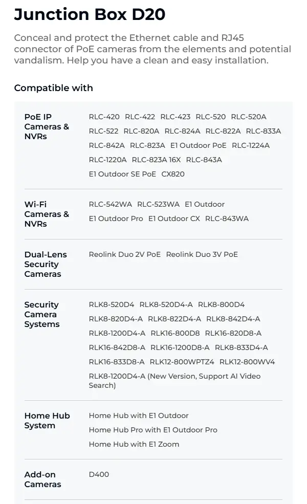 Reolink D20 kytkentärasia valkoinen - 8977576