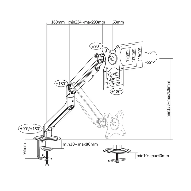 White Shark NEFERITES I Monitorin Kiinnike VESA 100/32
