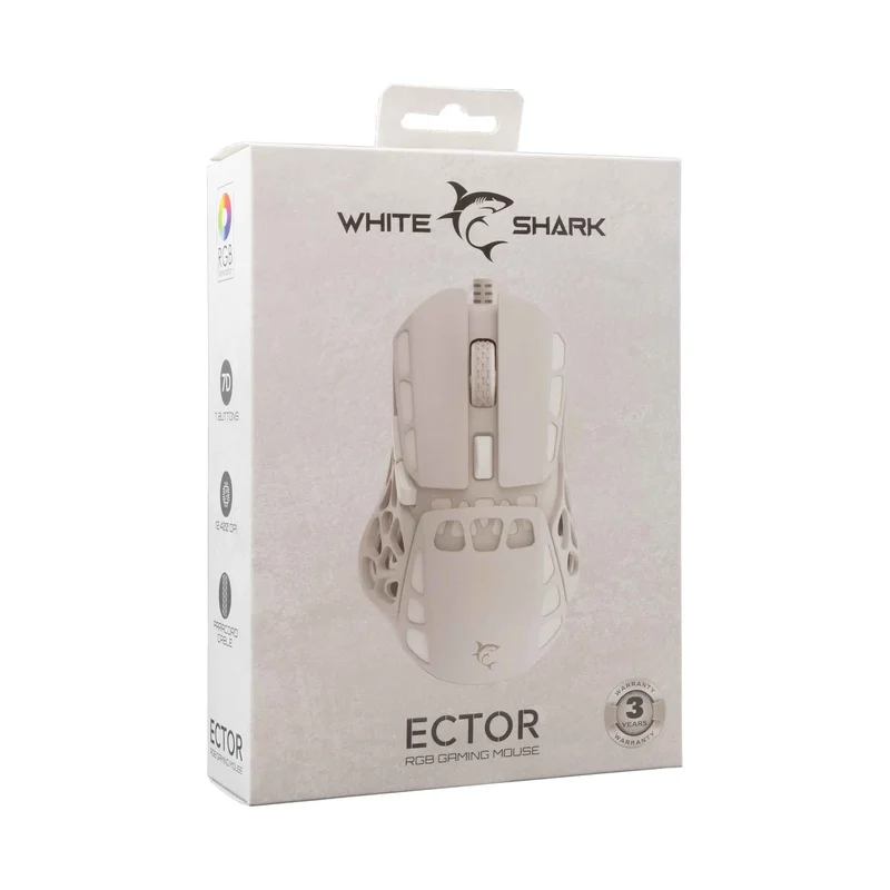 White Shark ECTOR Pelihiiret 7D 12.400dpi Valkoinen - 9450441