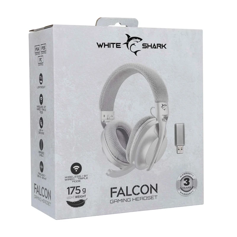 White Shark FALCON Langaton On-Ear Pelikuulokkeet Valkoinen/Harmaa - 9450506
