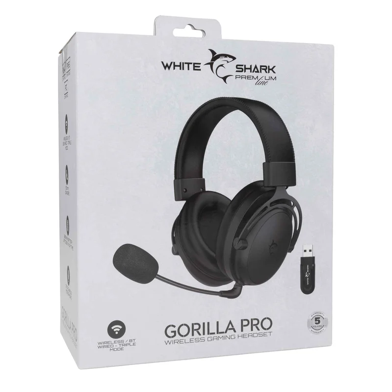 White Shark Premium GORILLA PRO Langaton Over-Ear Pelikuulokkeet Musta - 9450658