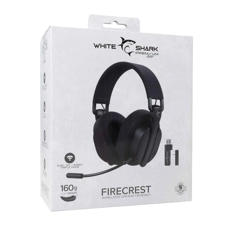 White Shark Premium FIRECREST Langaton Over-Ear Pelikuulokkeet Musta - 9450674