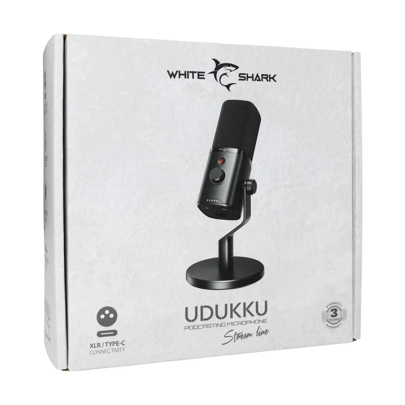 White Shark UDUKKU USB-C/XLR-Dynaaminen Mikrofoni Jalusta Mukaan Lukien Musta - 9450732