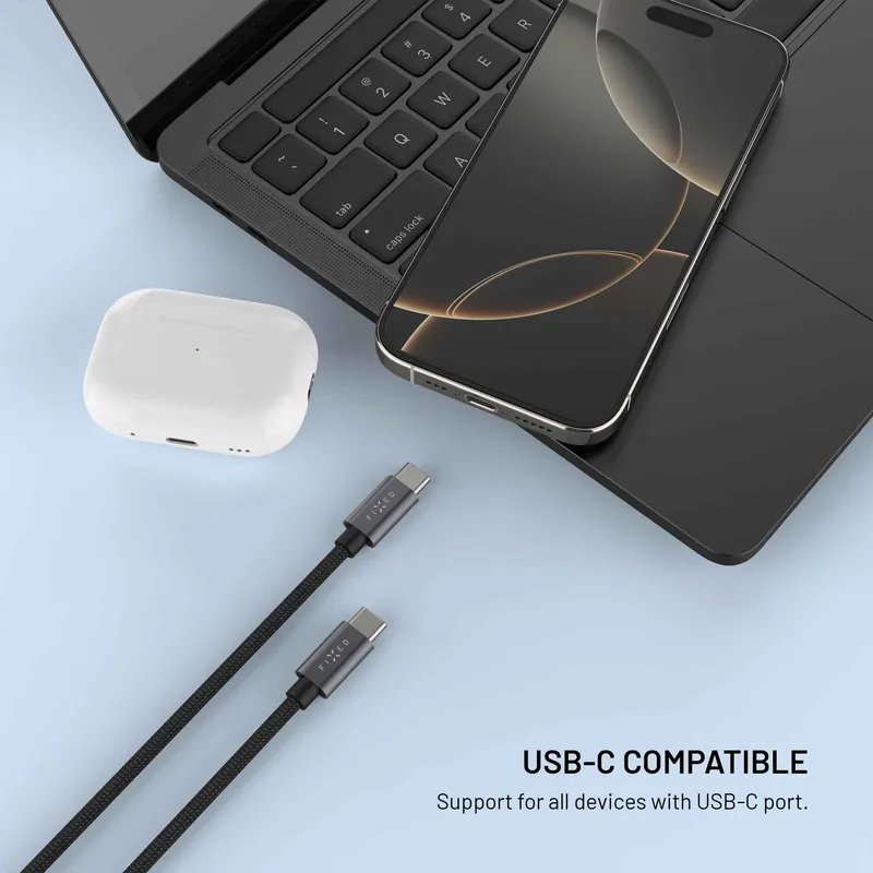 FIXED USB-C-virtajohto Apple- ja Galaxy Watch -kelloille, 1,5 m, musta - 8019220