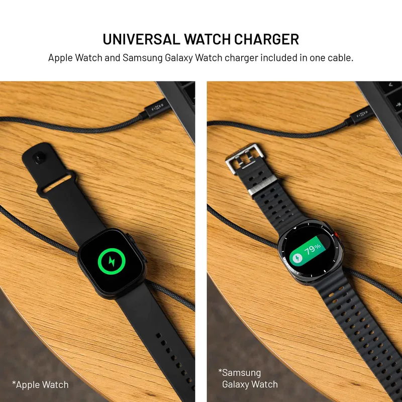 FIXED USB-C-virtajohto Apple- ja Galaxy Watch -kelloille, 1,5 m, musta - 8019220