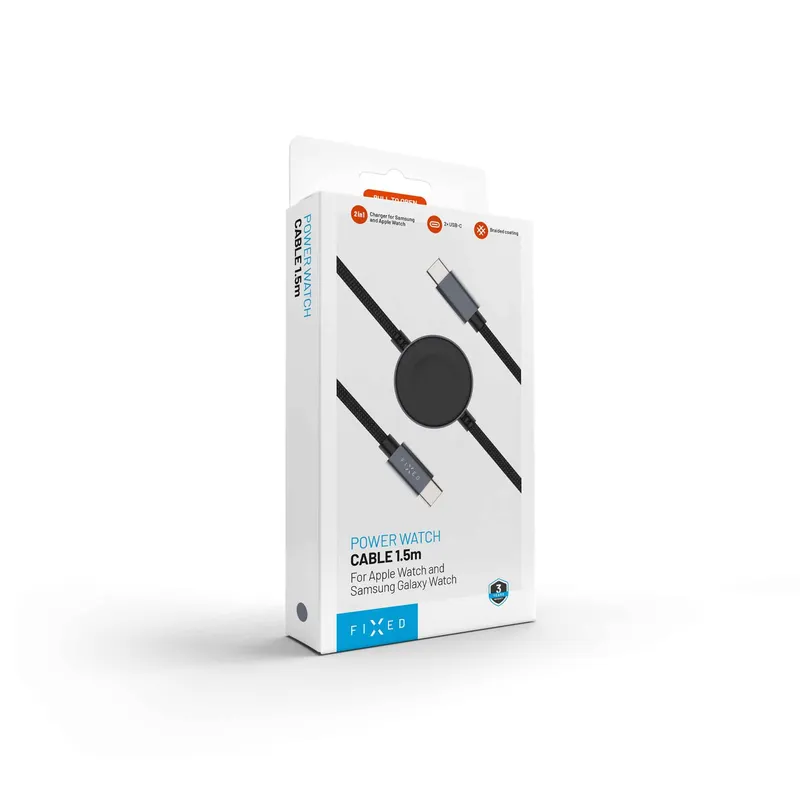 FIXED USB-C-virtajohto Apple- ja Galaxy Watch -kelloille, 1,5 m, musta - 8019220